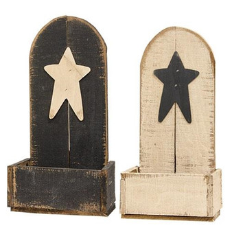 Large Rustic Wood Rounded Shelf W/Star 2 Asstd. (Pack Of 2) G22116 By CWI Gifts