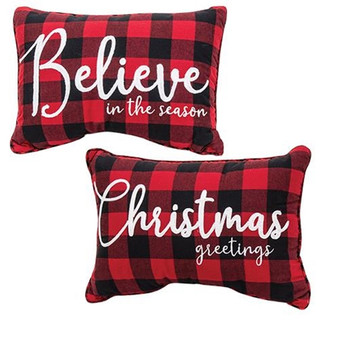 Buffalo Check Flannel Christmas Greetings Pillow 2 Asstd (Pack Of 2) G2540260