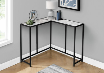 Accent Table - 36"L - White Marble - Black Corner Console (I 2159)