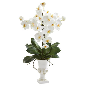 23" Phalaenopsis Orchid Artificial Arrangement In White Urn (A1344)