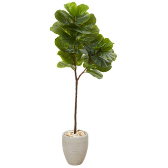 5' Fiddle Leaf Artificial Tree In Sand Colored Planter (T1119)