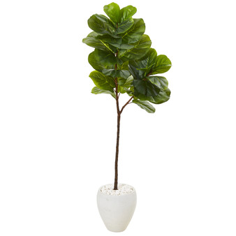 5' Fiddle Leaf Artificial Tree In White Planter (Real Touch) (T1142)