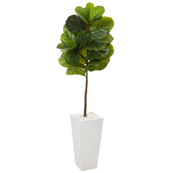 57" Fiddle Leaf Artificial Tree In White Planter (Real Touch) (T1158)