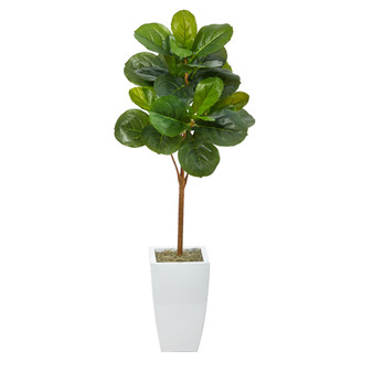 45" Fiddle Leaf Artificial Tree In White Metal Planter (T2110)