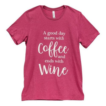 A Good Day Starts With Coffee T-Shirt Heather Raspberry Small GL99S