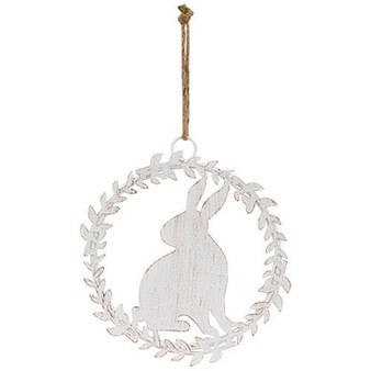 Shabby Chic Metal Hanging Bunny in Wreath GM29132