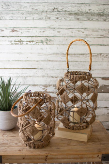 Set Of Two Jute And Wire Lanterns With Glass Inserts (CJAL1036)
