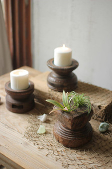 Set Of 3 Hand Carved Wooden Seed Spreader Candle Holders (NRAR1059)