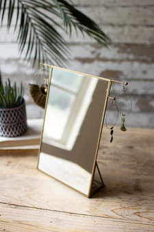 Brass Framed Tabletop Mirror With Jewelry Hooks (NVE1026)