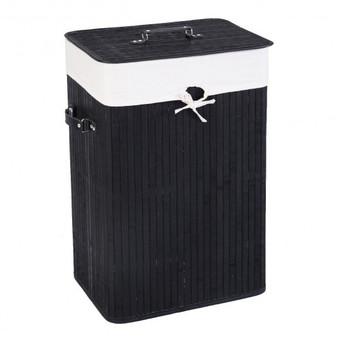 Rectangle Bamboo Hamper Laundry Basket Washing Cloth Bin Storage Bag Lid 3 Color-Black (HW67642BK)