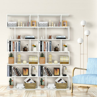 6 Tier S-Shaped Bookshelf Storage Display Bookcase Decor Z-Shelf -White (CB10344WH)