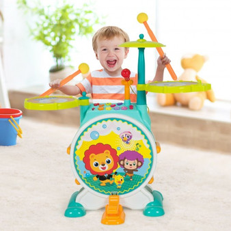 3 Pieces Electric Kids Drum Set With Microphone Stool Pedal (UY10007)