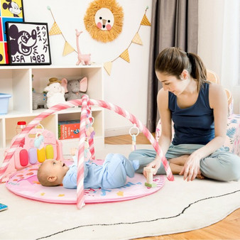 Baby Activity Play Piano Gym Mat With 5 Hanging Sensory Toys-Pink (BE10002PI)