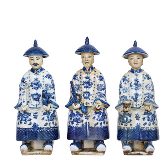 Blue And White Sitting Qing Emperors Of 3 Generations - Set Small (1002A)