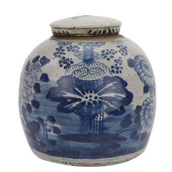 Blue & White Vintage Ming Jar Four Season Plants - Large (1217H-L)