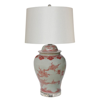 Coral Red Plum Tree Temple Jar Table Lamp (L1496)