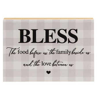 Bless The Food Checked Shelf Sitter 8" X 5.5" G19190