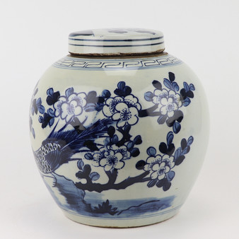 Blue And White Ming Jar Long-Tailed Bird -Large (1603F-L)