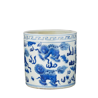 Blue And White Orchid Pot Foo Dog Motif (1605E)