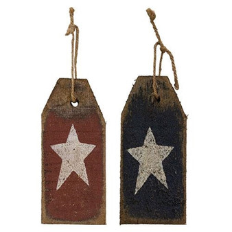 Rustic Wood Red Or Blue Tag W/White Star 2 Asstd. (Pack Of 2) G22226 By CWI Gifts