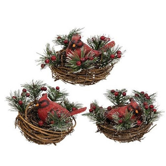 Resin Sparkle Cardinal In Winter Nest 3 Asstd. (Pack Of 3) G2603280 By CWI Gifts