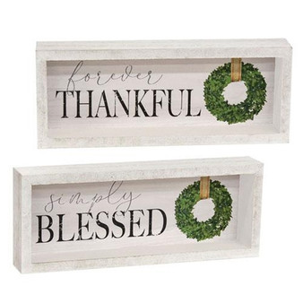 Thankful/Blessed Inset Box Sign 2 Asstd. (Pack Of 2) G35375
