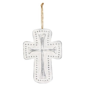 Distressed Metal Cross Dotted Ornament G65239