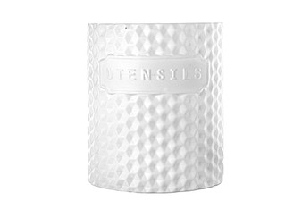 Ceramic Round Utensil Jar With Pressed Hexagon Pattern Design Body Matte Finish White (Pack Of 4) 11044