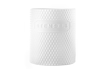 Ceramic Round Utensil Jar With Embossed Triangular Pattern Design Body Matte Finish White (Pack Of 4) 11046