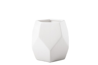 Ceramic Hexagon Pot In Geometric Design Body Sm Matte Finish White (Pack Of 4) 11095