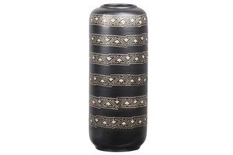 Ceramic Tall Round Vase With Narrow Mouth And Tribal Banded Pattern Design Body Lg Sheen Coated Finish Charcoal (Pack Of 6) 11463