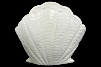 Porcelain Standing Open Clam Seashell Figurine Gloss Finish White (Pack Of 4) 12988