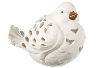 Ceramic Sitting Bird Figurine With Brown Beak And Cutout Design Body Gloss Finish White (Pack Of 6) 13033