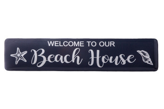 Metal Rectangle Wall Decor With "Welcome To Our Beach House" Writing Painted Finish Navy Blue (Pack Of 4) 16913