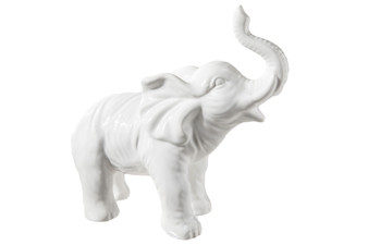 Ceramic Standing Elephant Figurine In Raising Trunk Position Gloss Finish White (Pack Of 4) 18500