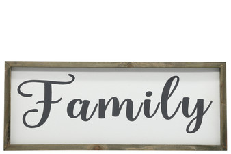 Wood Rectangle Wall Art With Cursive Writing "Family" On Sage Color Frame And Metal Back Hangers Painted Finish White (Pack Of 4) 26495