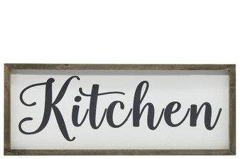 Wood Rectangle Wall Art With Cursive Writing "Kitchen" On Sage Color Frame And Metal Back Hangers Painted Finish White (Pack Of 4) 26501