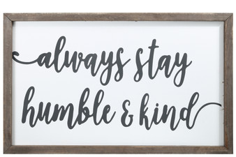 Wood Rectangle Wall Art With Frame, "Always Stay Humble And Kind" Printed In Cursive Painted Finish White (Pack Of 4) 26580