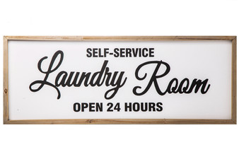Wood Rectangle Wall Decor With Frame And Printed "Laundry Room" Painted Finish White (Pack Of 4) 26582