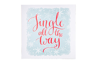 Wood Square Canvas Wall Art With "Jingle All The Way" Writing Design Smooth Finish Sky Blue (Pack Of 4) 26791