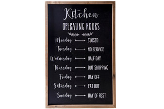 Wood Rectangle Wall Art Framed With Printed "Kitchen Operating Hours" Design Painted Finish Black (Pack Of 4) 26821