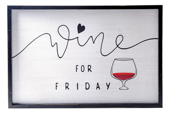 Wood Rectangle Wall Art Framed With Printed "Wine For Friday" Design Painted Finish White (Pack Of 4) 26823