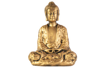 Cement Meditating Curled Head Buddha Figurine In Dhyana Mudra Position Wearing Prime Kasaya Distressed Finish Gold (Pack Of 4) 28200