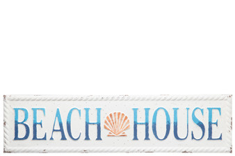 Metal Rectangle Wall Decor With "Beach House" And Embossed Rope Side Design Distressed Finish White (Pack Of 4) 31529