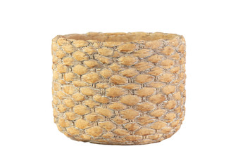 Terracotta Round Pot With Thick Basket Weave Design Body Washed Finish Amber (Pack Of 4) 39107