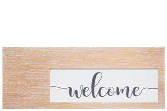Wood Rectangle Wall Decor With Side Corner "Welcome" In Cursive Writing On Cloth Design Natural Finish Brown (Pack Of 4) 39664