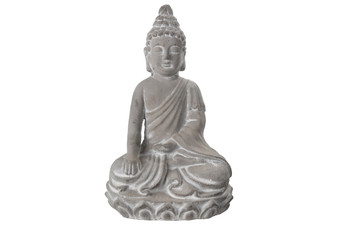 Cement Meditating Buddha Figurine In Varada Mudra Position On Flat Base Washed Finish Gray (Pack Of 4) 41523