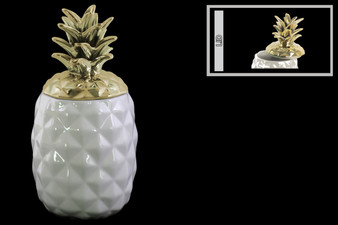 Ceramic Pineapple Canister With Gold Lid Coated Finish White (Pack Of 4) 43714