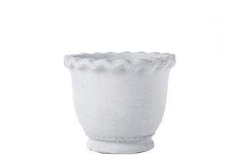 Cement Round Pot With Wave Mouth Design And Tapered Bottom On Flat Base Md Washed Finish White (Pack Of 6) 51924
