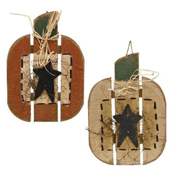 Rustic Wood Small Slat Pumpkin 2/Black Star 2 Asstd. (Pack Of 2) G22314